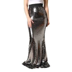 Dolce & Gabbana Metallic Gray Sequin High Waist Mermaid Women's Skirt